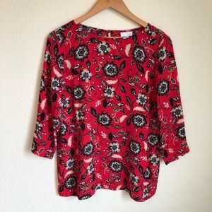 J. Jill red floral 3/4 sleeve top